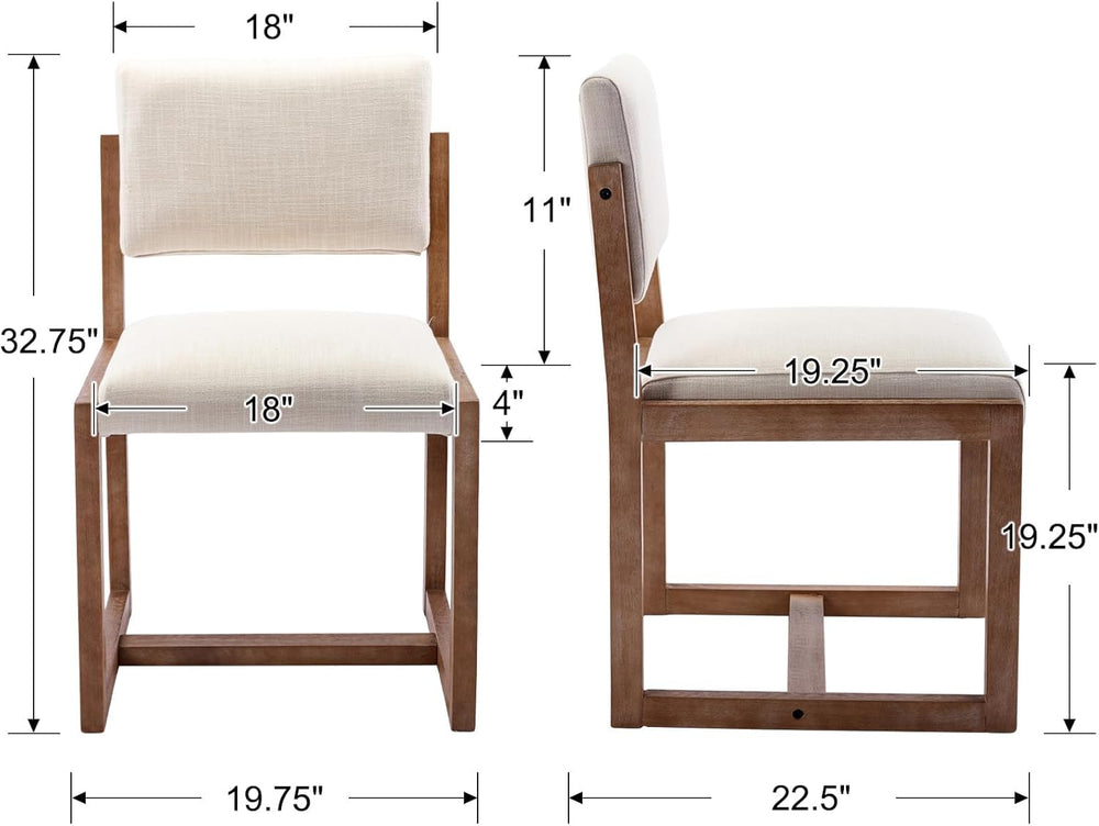 DUOMAY Mid-Century Linen Dining Chairs Set of 2, Beige | Modern Upholstered S...