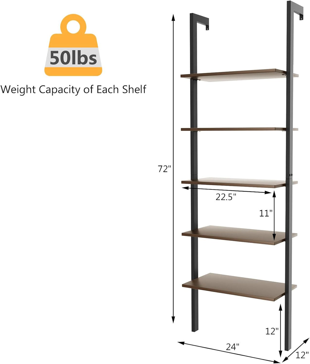 Tangkula Industrial Ladder Shelf Against The Wall, 5-Tier Wall Mount Ladder B...