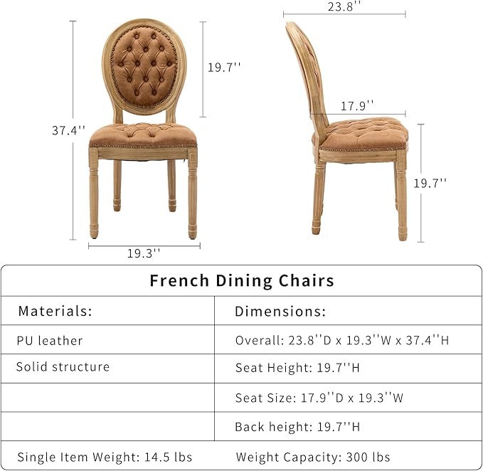 French Country Dining Chairs Set of 4, Caramel Kitchen & Dining Room Chai...