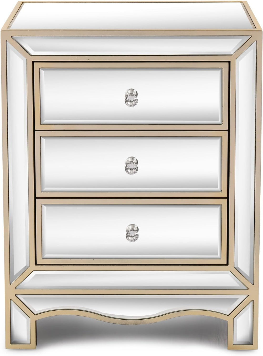 Elegant Mirrored Nightstand Gold Edge Silver End Table with 3 Drawers, Mirror...