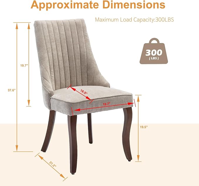 Dining Chairs Set of 2,Comfy Fabric Upholstered Accent Chairs for Kitchen Liv...