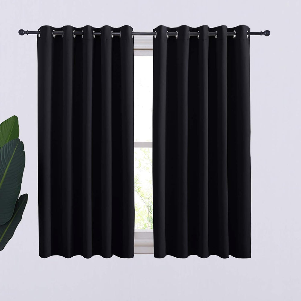 NICETOWN Bathroom Blackout Curtains and Drapes, Black Solid Thermal Insulated...