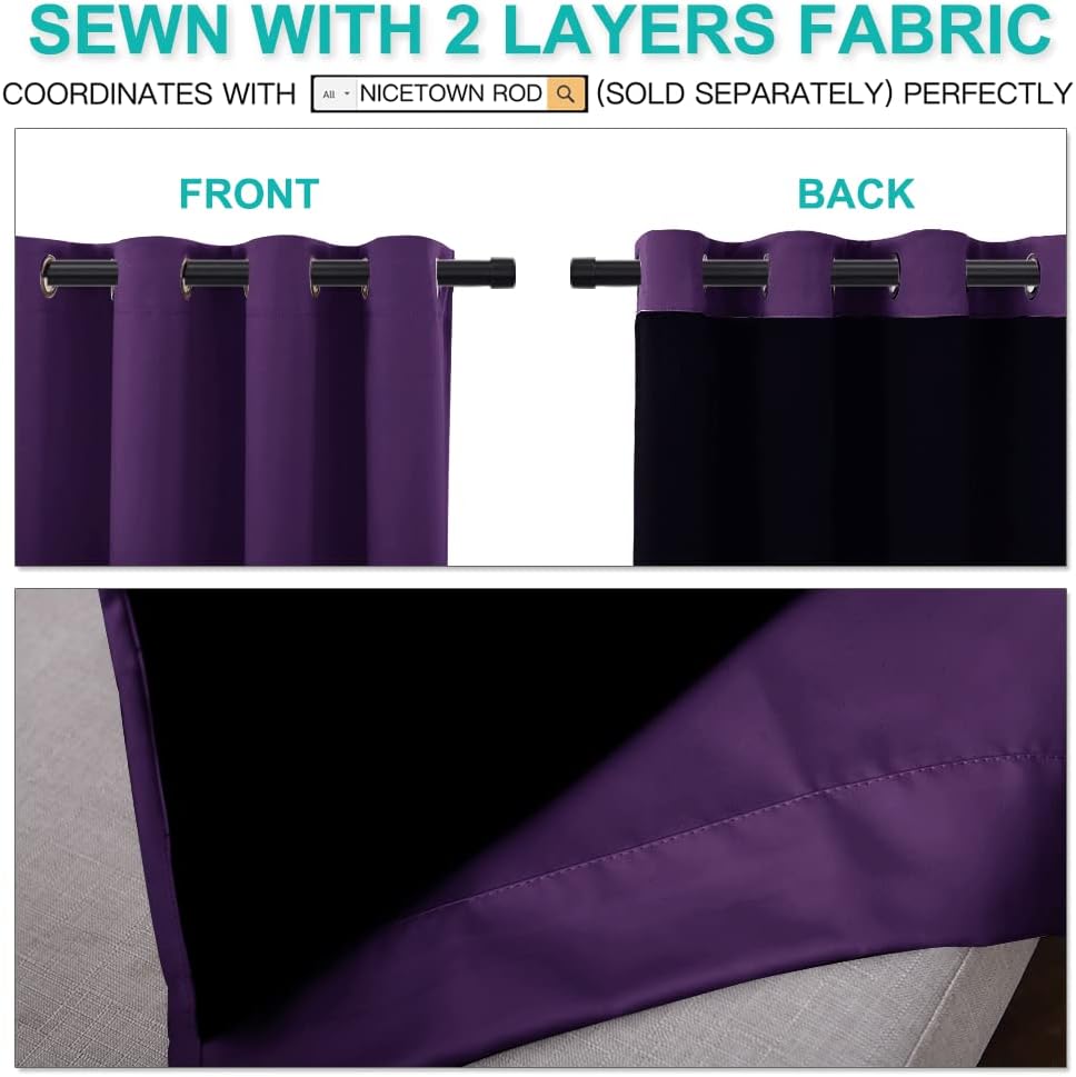 NICETOWN Royal Purple Blackout Curtains for Living Room 52" x 84" 2...