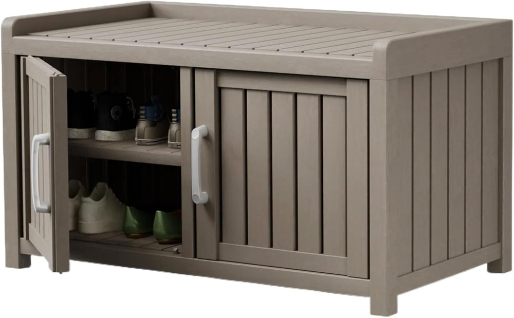 Storage Bench - 2 Doors Waterproof Resin Shoe Bench with Adjustable Shelves -...
