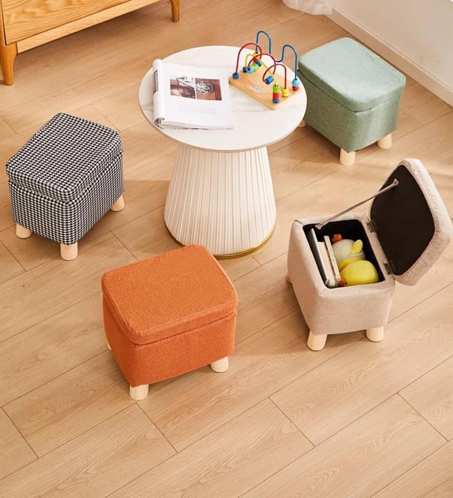 Storage Ottoman with Linen Removable Cover,Square Foot Rest Stool Hinged Lid ...