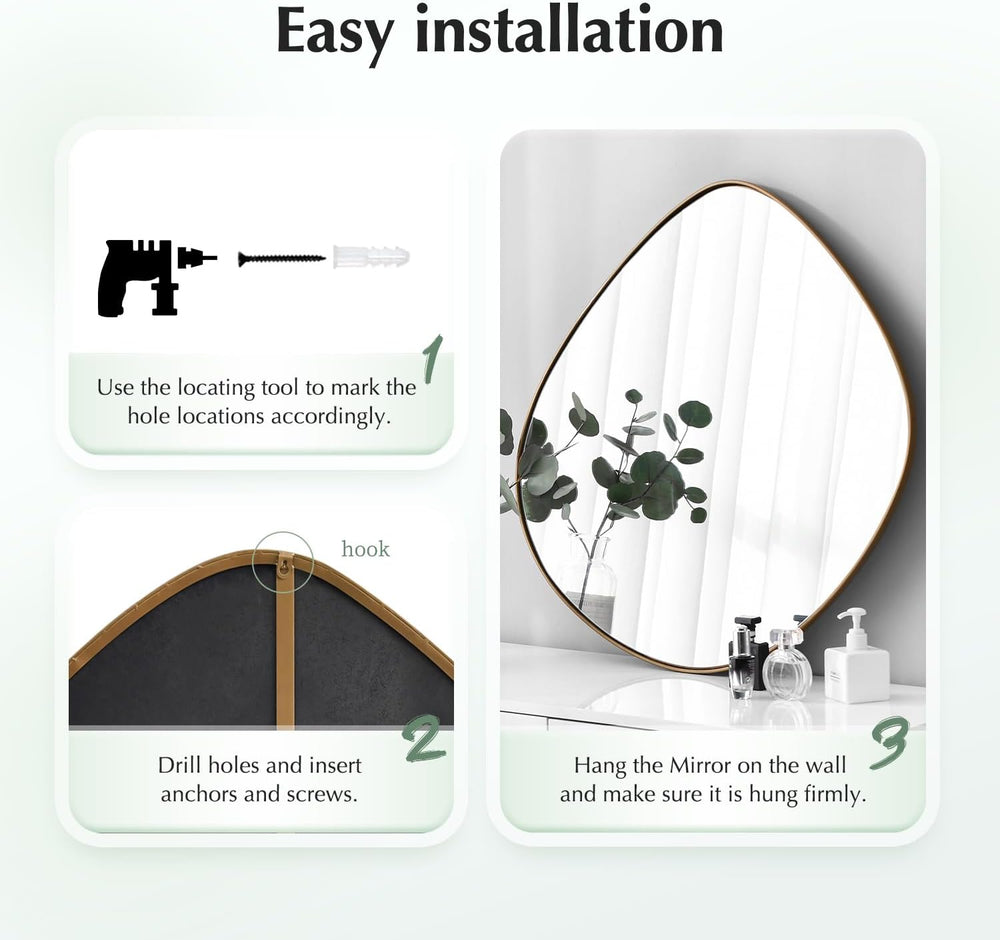 Asymmetrical Wall Mirror Matel Brass Framed Wall Mirror for Living Room Bedro...