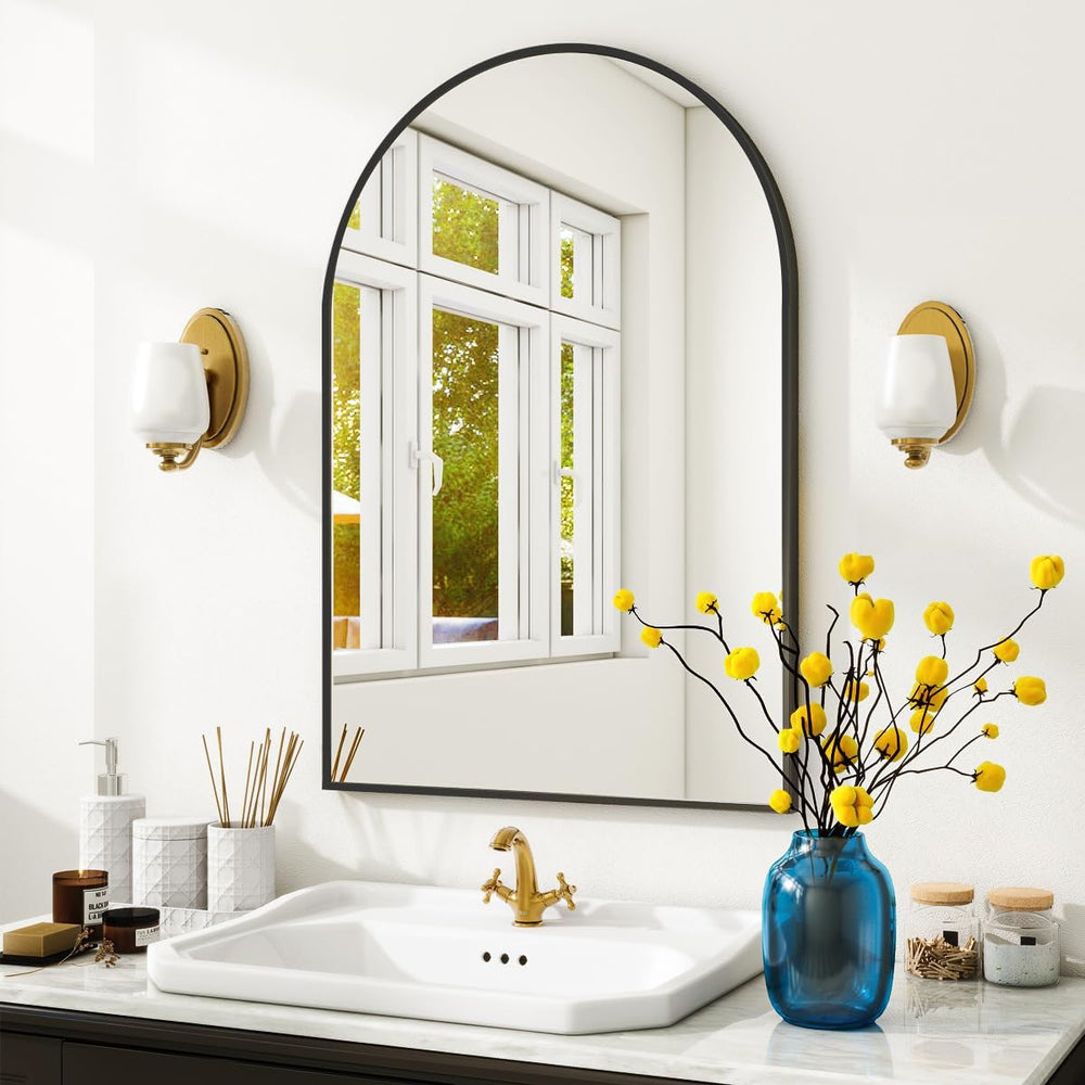 VooBang Arched Wall Mirror, 24 x 36 inch Arch Bathroom Mirror Black