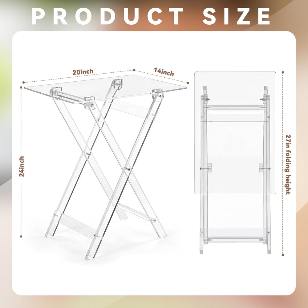 Beeveer Acrylic Foldable TV Dinner Table Small Folding Clear TV Tray Space Sa...