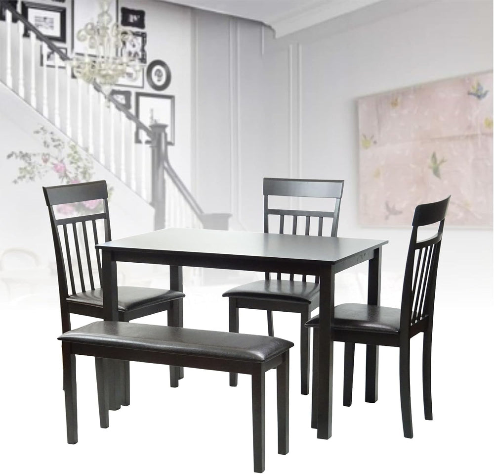 Dining Kitchen Solid Wooden Stained Bench Padded Seat Espresso Black Finish