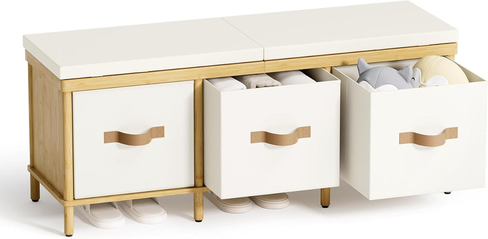 Shoe Bench, 43.3" Storage Bench, Entryway Bench with Cushion Seat