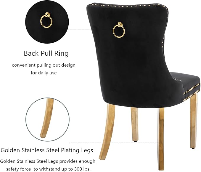 Black Dining Chairs Set of 2, Velvet Upholstered Dining Room Chairs with Back...