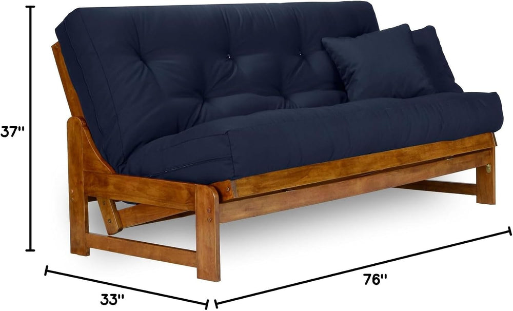Arden Futon Set - Full Size, Frame, 8" Mattress, Twill Navy Blue Cover