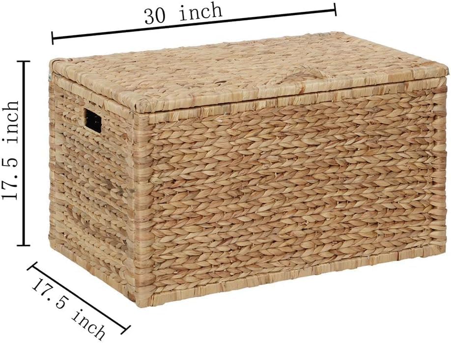 eHemco Water Hyacinth Wicker Storage Trunk with Metal Frame, Decorative Blank...