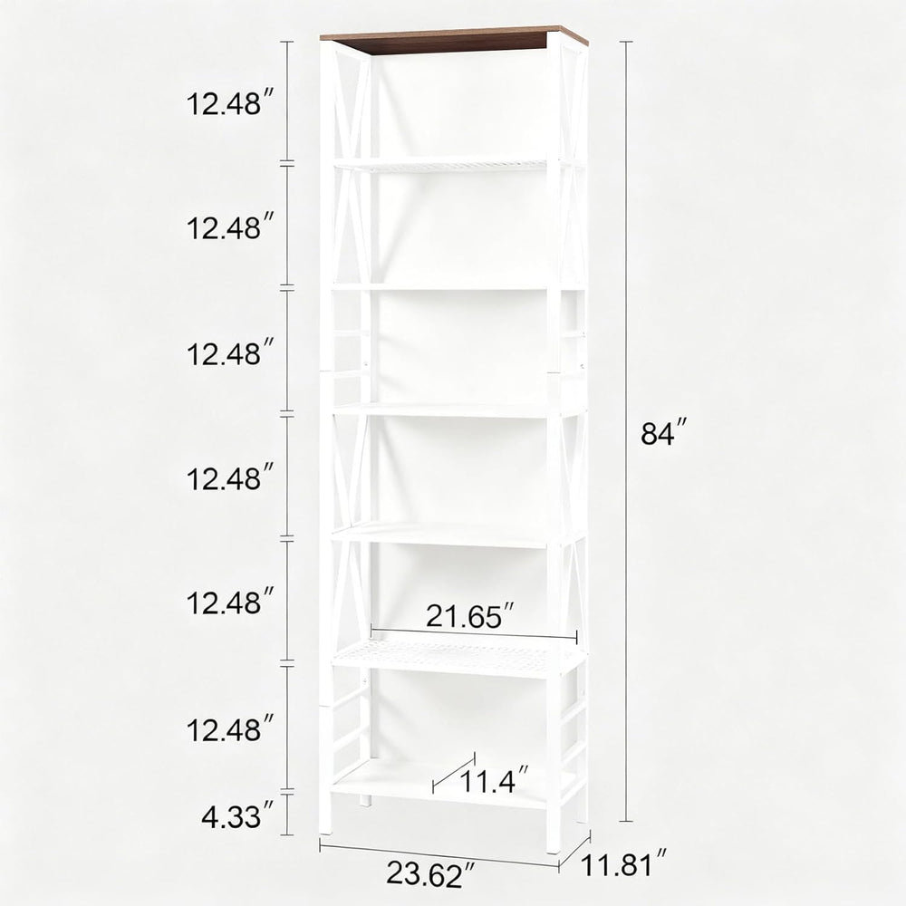 HOMISSUE Bookshelf, 7-Tier Bookshelf, Rustic Wood Metal Bookshelves and Bookc...