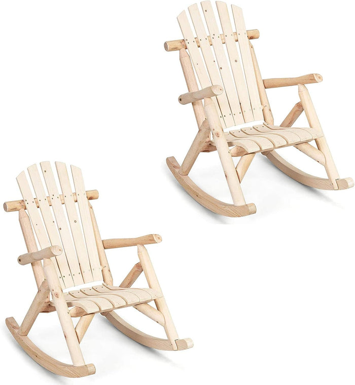 GIANTEX Log Wooden Rocking Chair Set of 2, Wood Porch & Patio Rockers with Slatted Seat and Backrest, Adirondack Rockers, Outdoor Accent Furniture for Balcony, Garden, Poolside, Backyard, Natural