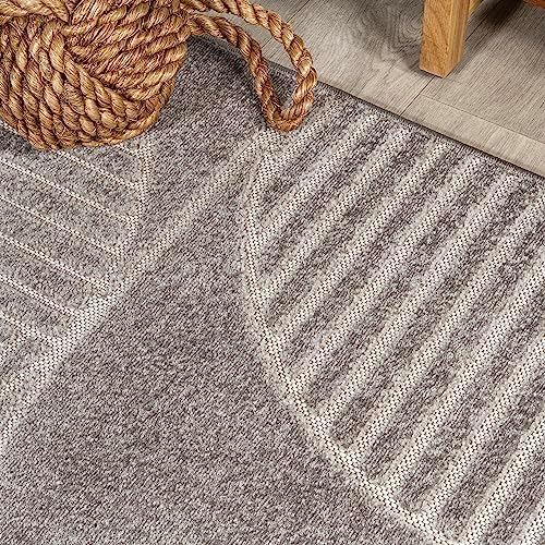 JONATHAN Y Nordby High-Low Arch Striped Gray/Cream Indoor/Outdoor Area Rug, 8...