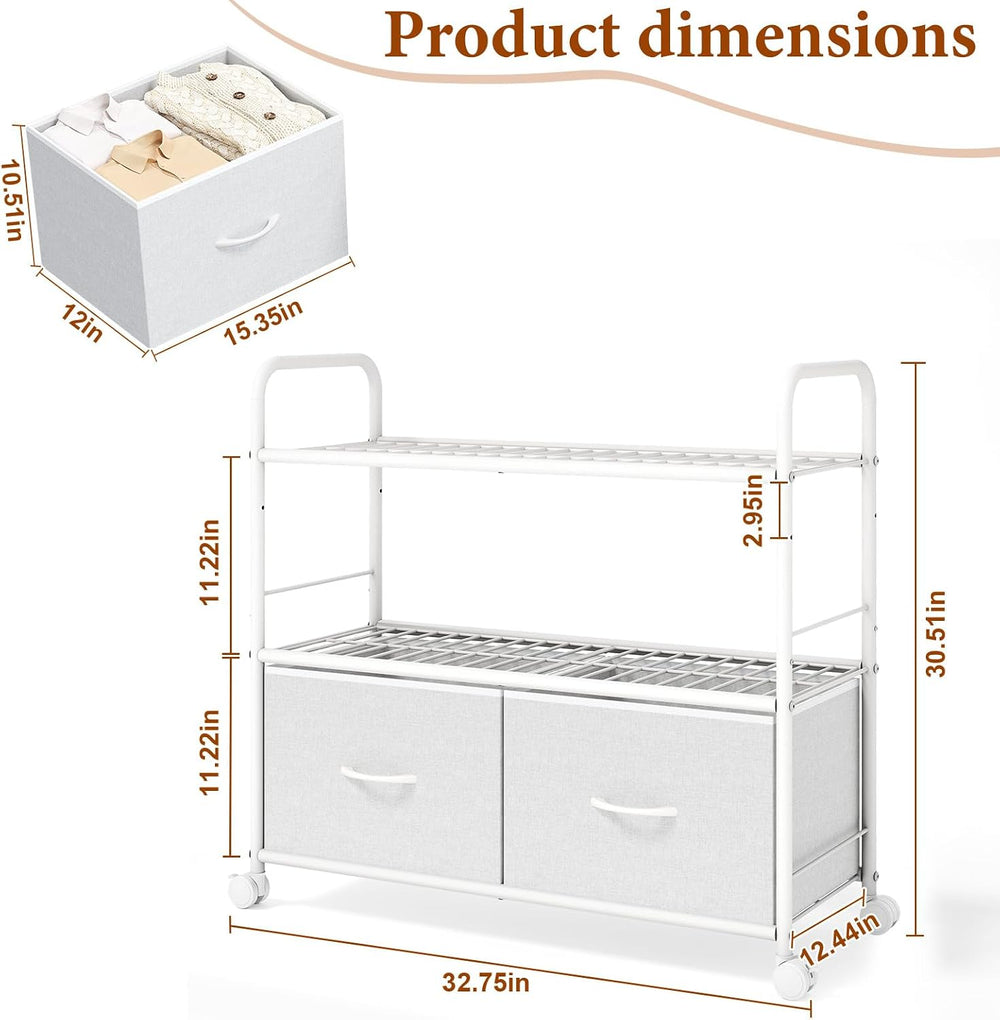 Metal Closet Organizers and Storage with Fabric Drawers, 3-Tier Heavy Duty