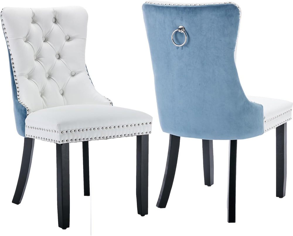 Modern Dining Chairs Set of 2, Tufted Upholstered Dining Chair with Solid Woo...