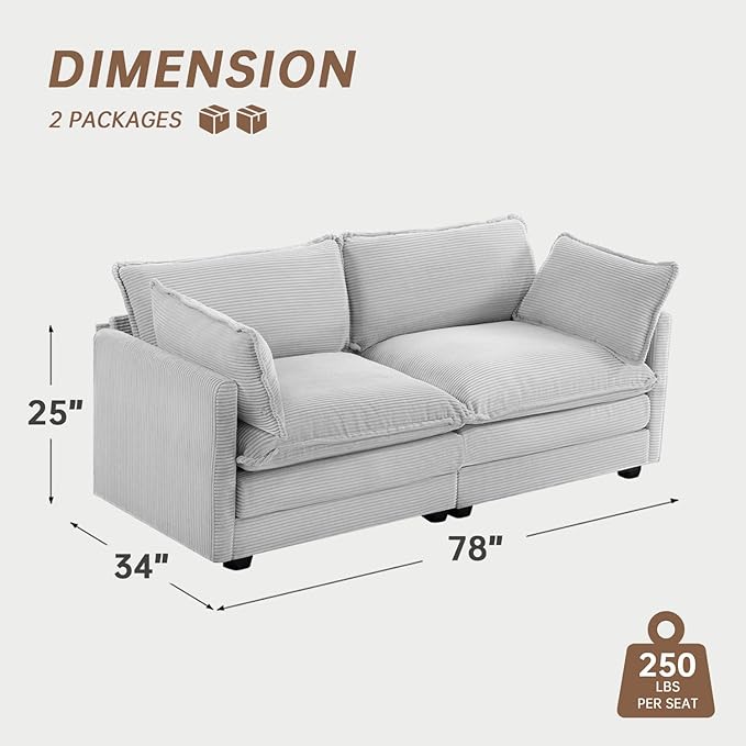 ROWHY 78'' Sectional 2 Seat Cloud Loveseat with 2 Throw Pillows, Mode...