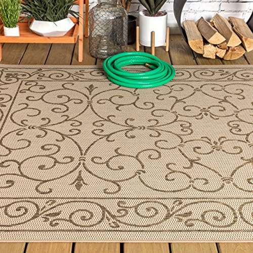 JONATHAN Y Vintage Filigree Indoor Outdoor Area Rug 5X8 Beige/Brown, Charlest...