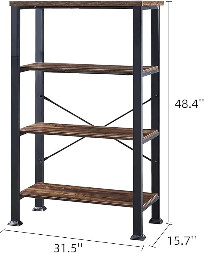 HOMBAZAAR 4 Tier Bookshelf,Rustic Brown Industrial Book Shelf,Engineered Wood...