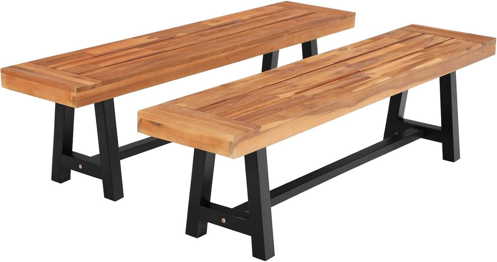 Sophia & William 63" Outdoor Wood Bench Weatherproof, Teak Finish, 2...