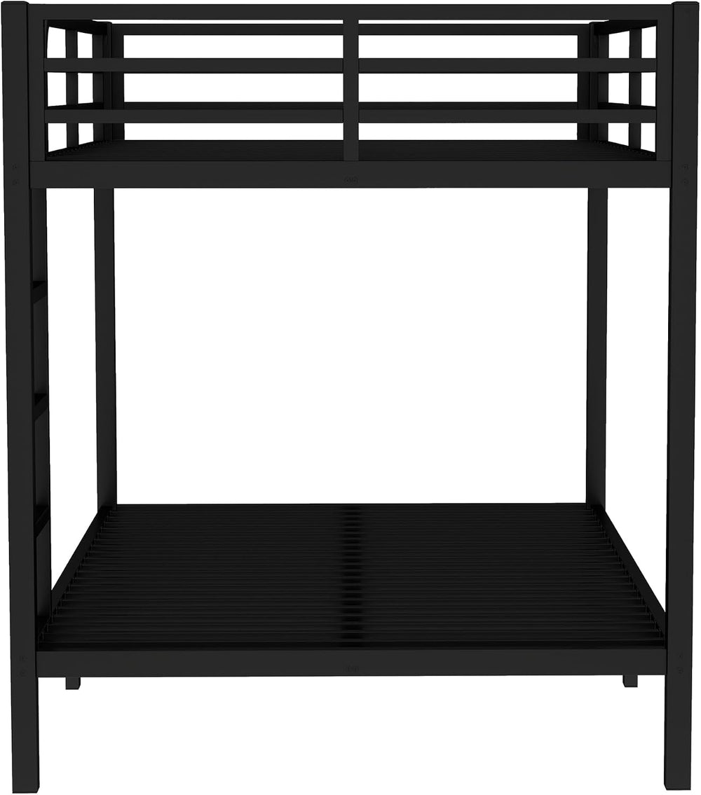 Full Over Full Bunk Bed with Guardrail and Ladder, Black