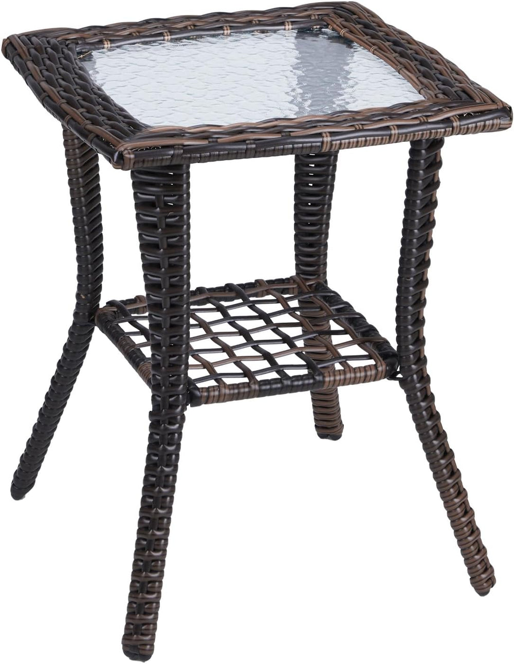 VINGLI Outdoor Side Table with Storage Wicker Patio Side Table, Tempered Glas...