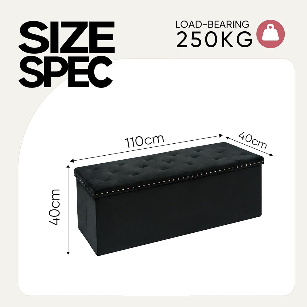 43 Inches Velvet Storage Ottoman Bench, Folding Upholstered Ottoman with Stor...