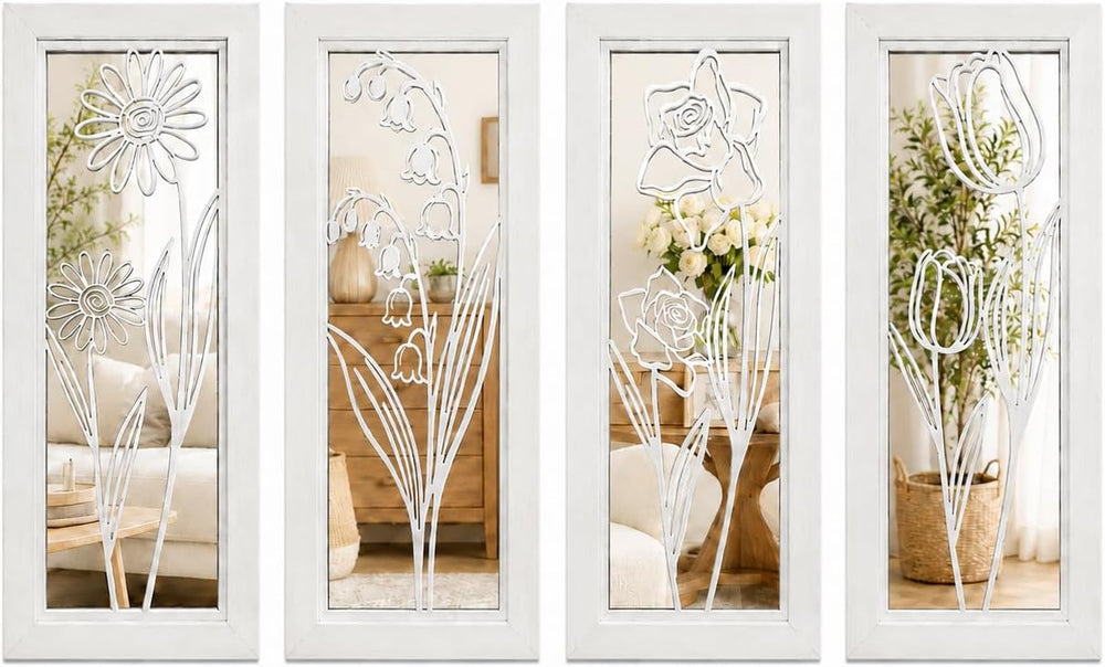 ZEXUIRU 4 Set Rustic Wall Mirrors for Bedroom Bathroom Living Room Entryway W...