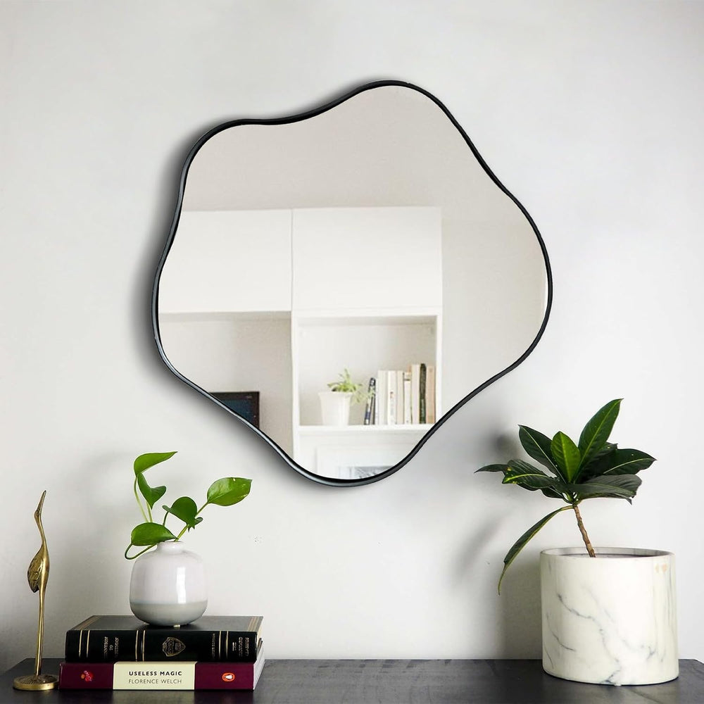 Scalloped Irregular Mirror, 16" Asymmetrical Art Deco Wall Mirror with B...