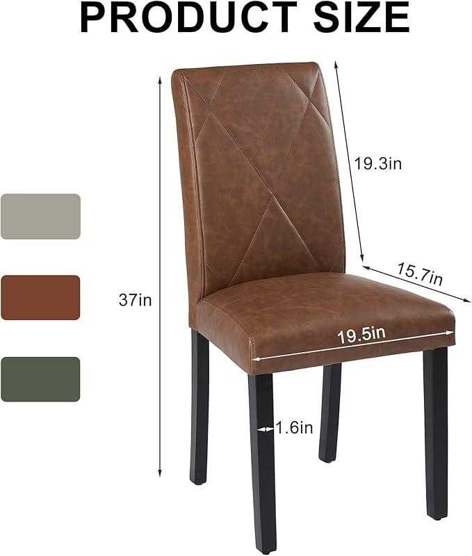 VECELO Upholstered Dining Chairs Set of 2, Modern PU Leather and Solid Wood L...
