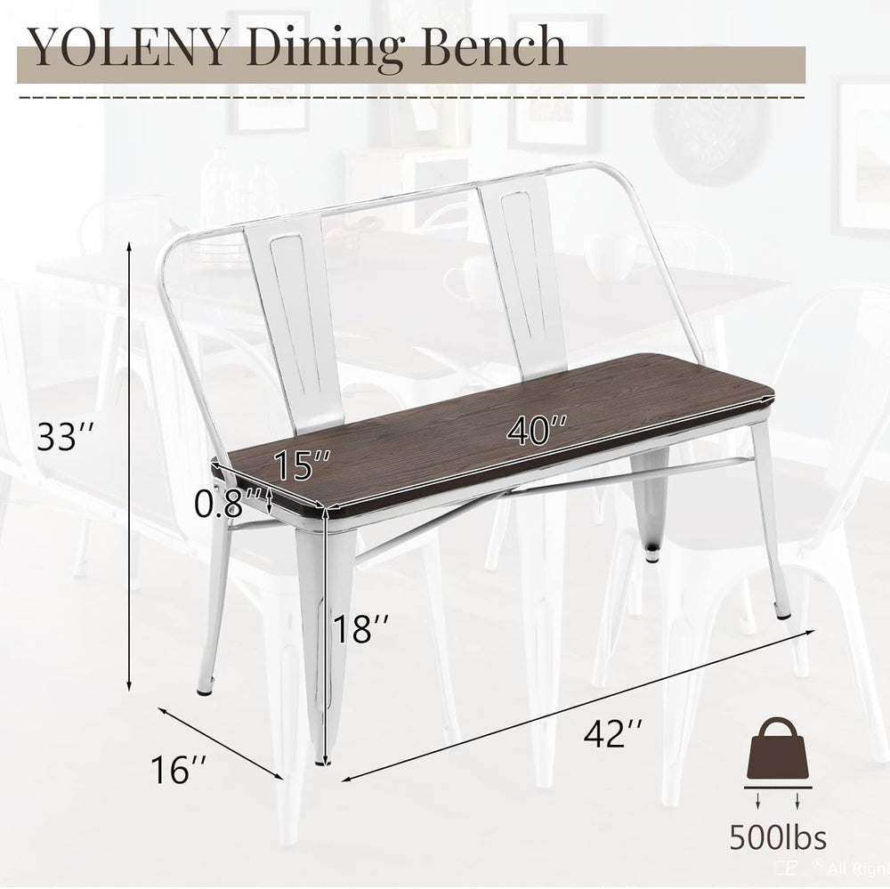 YOLENY Dining Bench, Entryway Bench with Back, Farmhouse Metal Dining Bench, ...