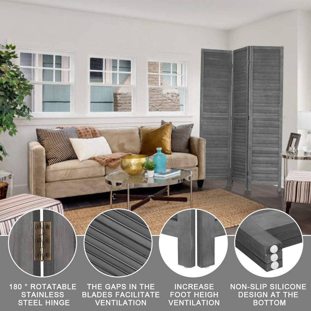3 Panel Wood Room Divider 5.7 Ft Tall Privacy Wall Divider 67.7" x 16.9&...