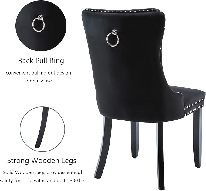 Black Dining Chairs Set of 6, Upholstered Velvet Dining Room Chairs with Back...
