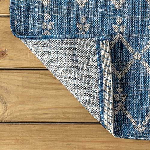 JONATHAN Y Moroccan Geometric Indoor Outdoor Area Rug 6X9 Navy/Light Gray, Ou...