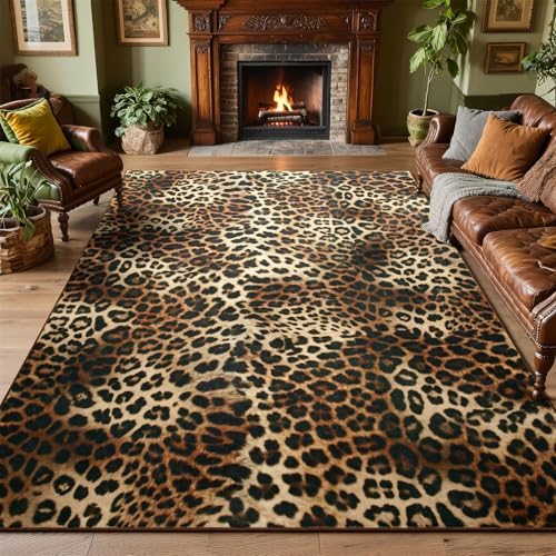 DweIke Leopard Rugs for Living Room, 8x10 Cheetah Print Rug for Bedroom Decor...