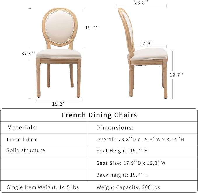 French Country Dining Chairs Set of 8, Cream Kitchen & Dining Room Chairs...