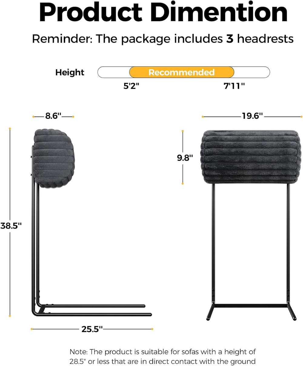 CAMMOO Couch Headrest Extender, 3 Pack Grey Corduroy