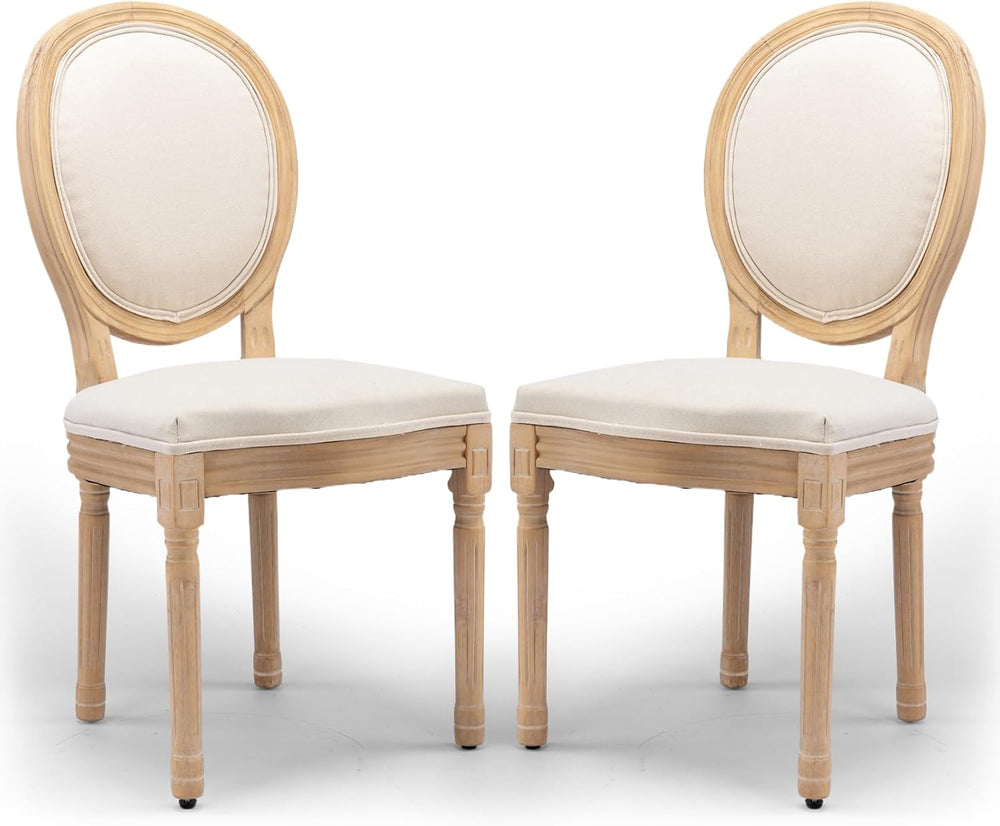 Upholstered Dining Chairs Set of 2 French Country Oval Fabric Back Kitchen Si...