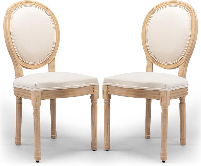 Upholstered Dining Chairs Set of 2 French Country Oval Fabric Back Kitchen Si...