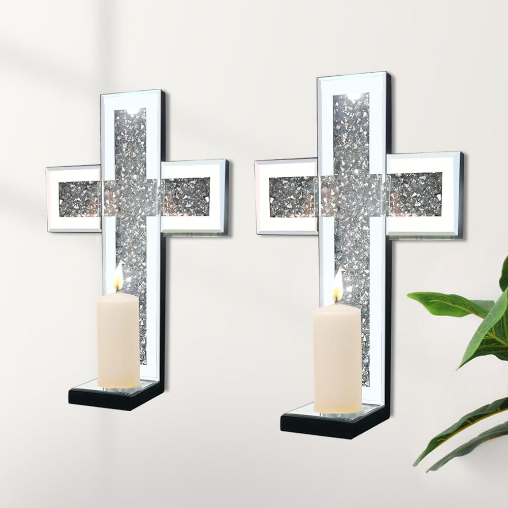 Mirrored Wall Candle Sconces Holder Set of 2, Wall Decor Living Room