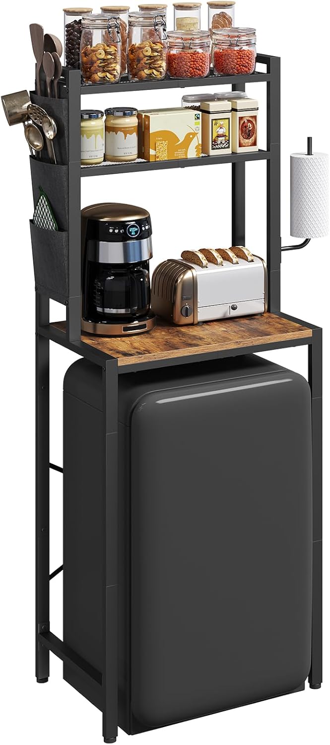 MAHANCRIS Bakers Rack with Mini Fridge Shelf, 3-Tier Microwave Stand, Coffee ...