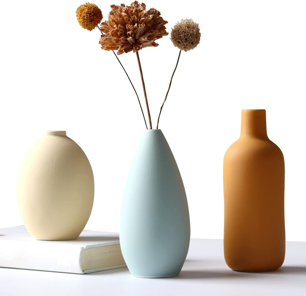 Ceramic Vase Set of 3, Minimalist Flower Vase for Rustic, Modern Farmhouse, L...