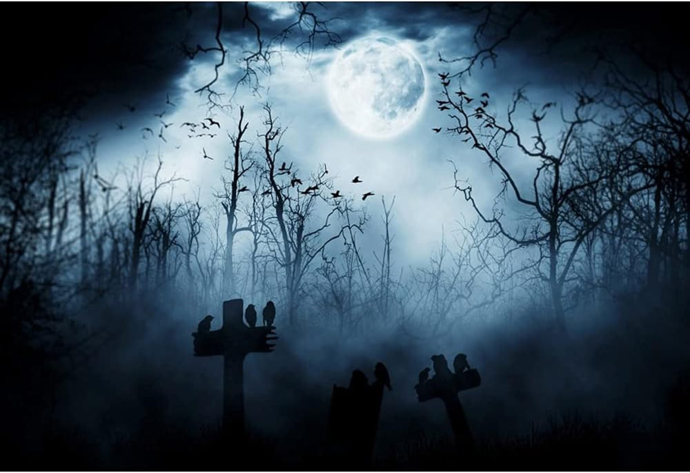 Leyiyi 10x7ft Gothic Happy Halloween Backdrop Grunge Misty Graveyard Grave St...