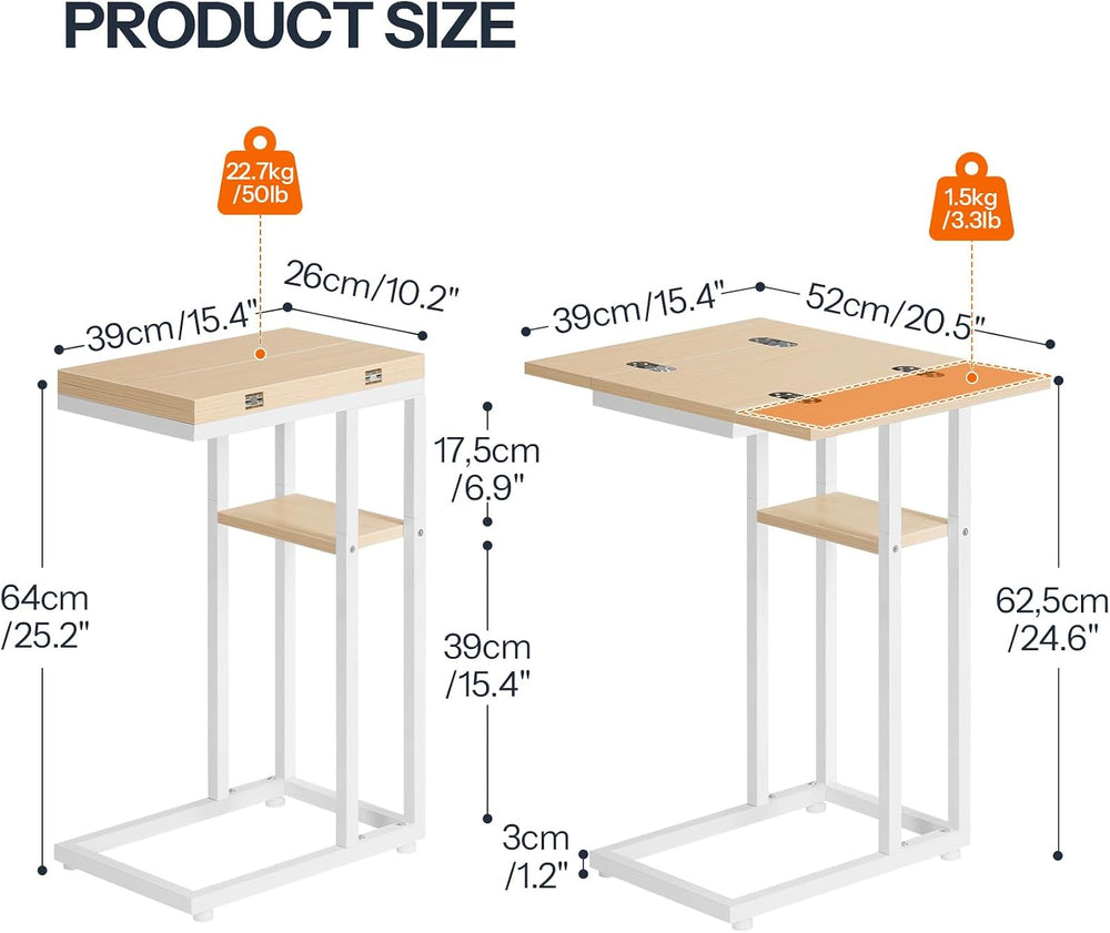HOOBRO Foldable C Shaped End Table, C Shaped Side Table with Storage Shelf, S...