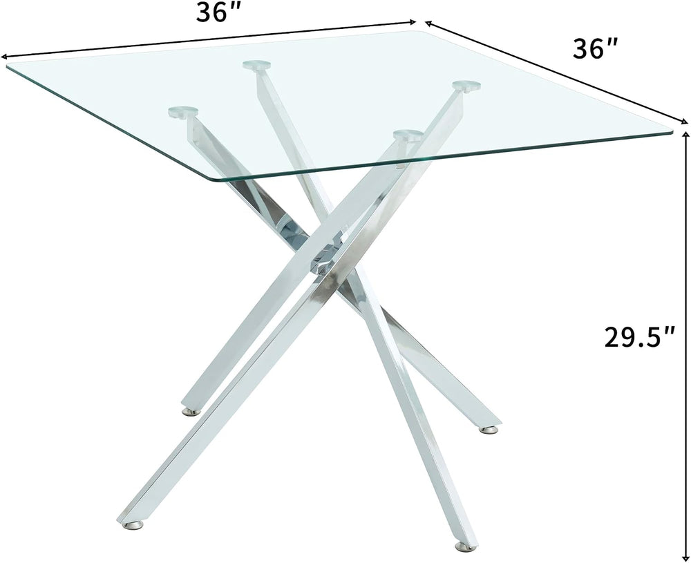 HomVent 36'' Square Glass Dining Table Set for 4,Modern Square Glass ...