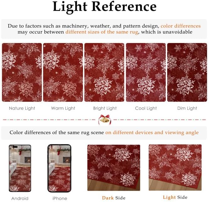 Xmas Snowflake Runner Rug 3x8 Red Washable Non Slip for Hallway | Soft,Low Pi...