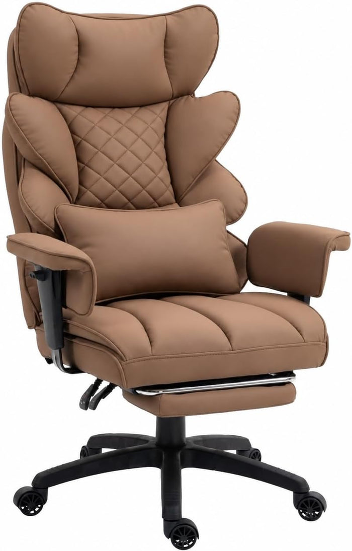 Dowinx Big and Tall Office Chair with Pocket Spring Cushion,High Back Computer Gaming Chairs with Adjustable Armrests,Executive Desk Chairs with Lumbar Support and Footrest,PU-Brown