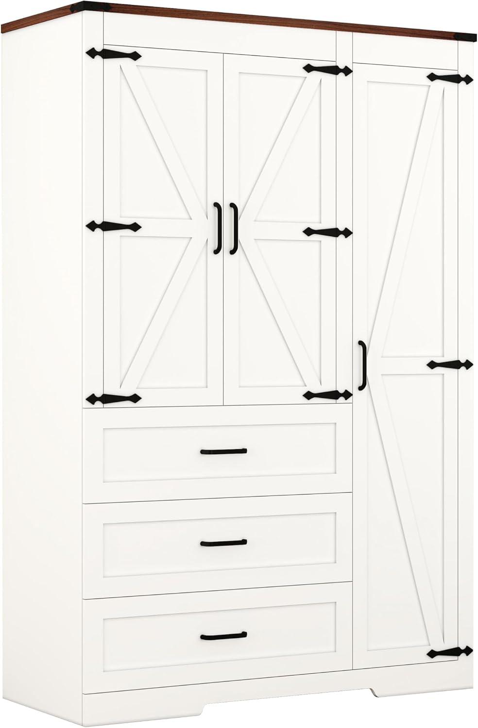 3 Door Armoire Wardrobe Closet Cabinet with 3 Drawers and Drawers, Farmhouse ...